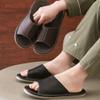 XUEMML Leather Slippers for Men and Women Indoor Outdoor Unisex Open Toe Slippers Summer SandalsNon Slip Home Office Slippers Gift for Mens Womens(Black,41/42 EU) view 3