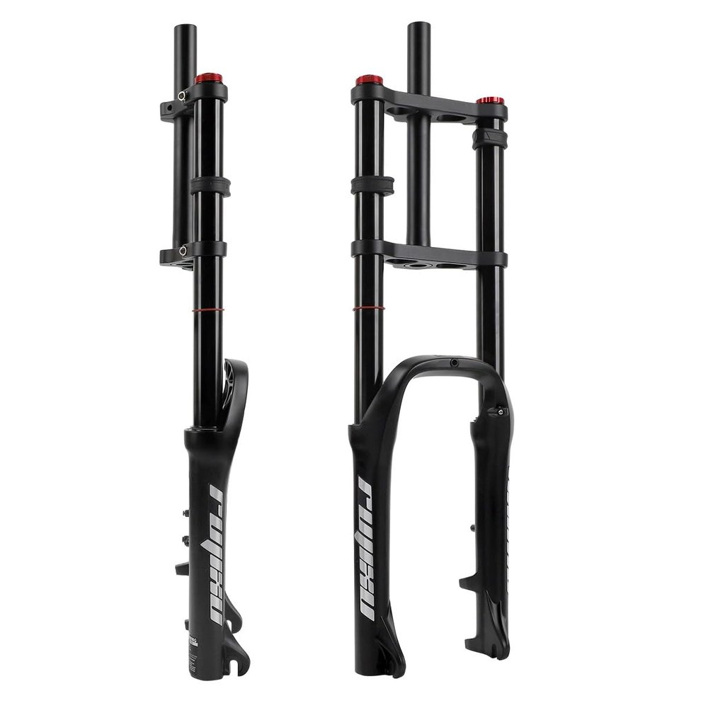 BSFHQS Mountain Bike Suspension Fork 20 Inch 4.0 Fat Tire Bike Fork 120mm Travel 1-1/8" Straight Air Fork Double Shoulder Disc Brake Front Fork 9 * 135mm QR Rebound Adjust(Black)