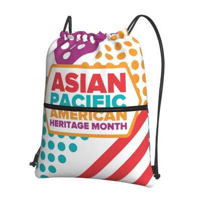 Rqzwdq Asian American And Pacific Islander Heritage Month Drawstring Bag Backpack Gym Bags With Zipper Pocket Sports Sack Shopping Yoga Travel String Daypacks For Men Women Adult