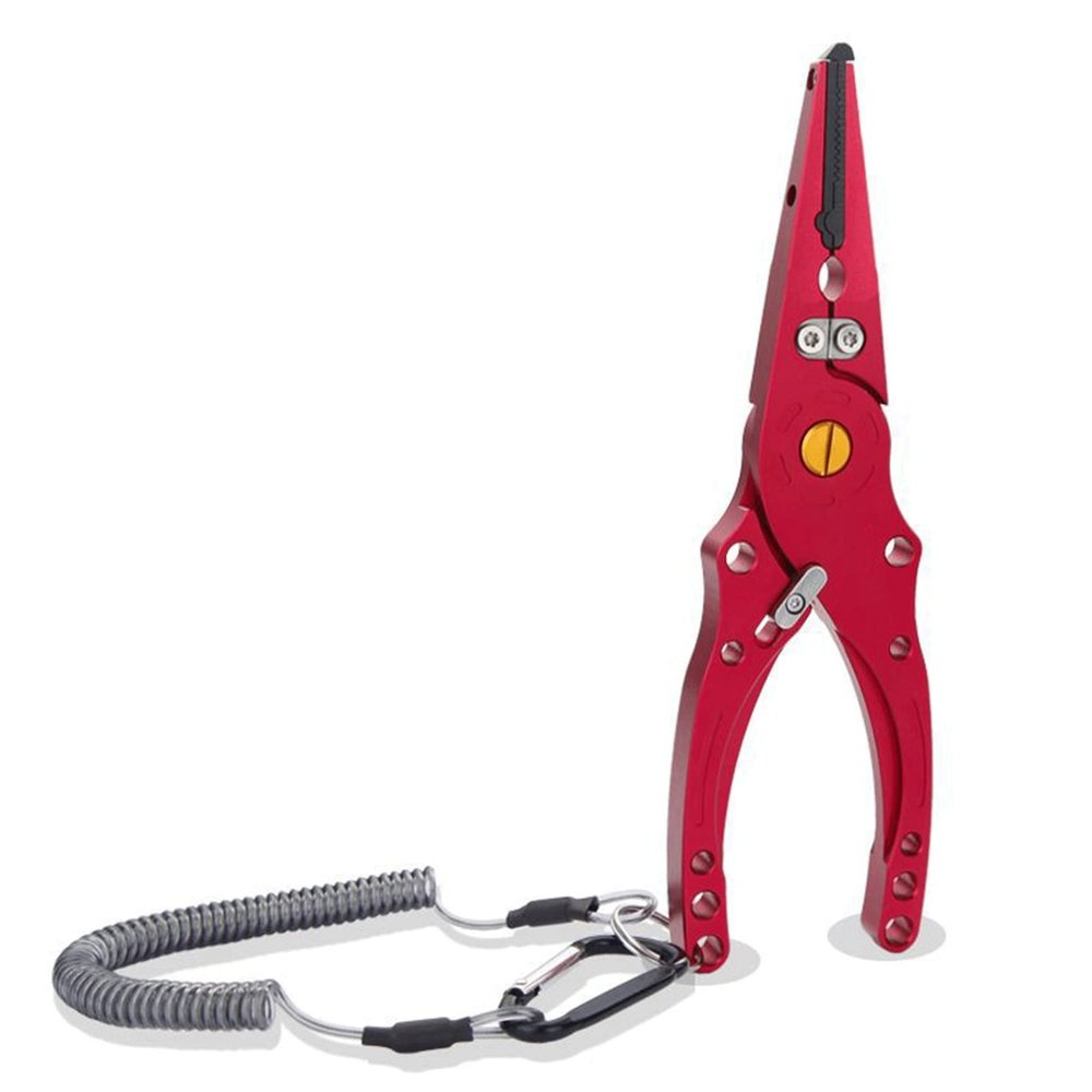 Fishing Pliers, Aluminum Alloy Saltwater Fishing Gear, Split Ring Hook Remover, Knot Tying Tool, Fishing Gifts for Men (Color : Green) (Red)