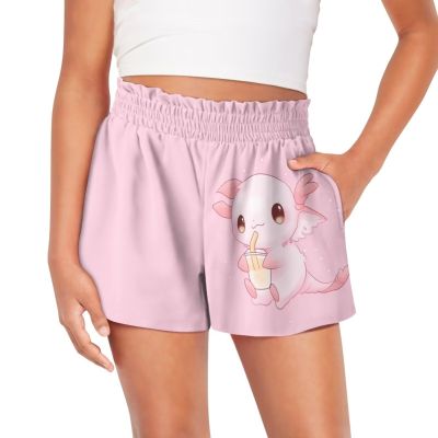Epaihaiy Cute Axolotl Athletic Shorts for Girls Casual Loose Fit Flowy Shorts Size 5-6 High Waisted Sport Shorts with Pocket Summer Cute Clothes for Kids