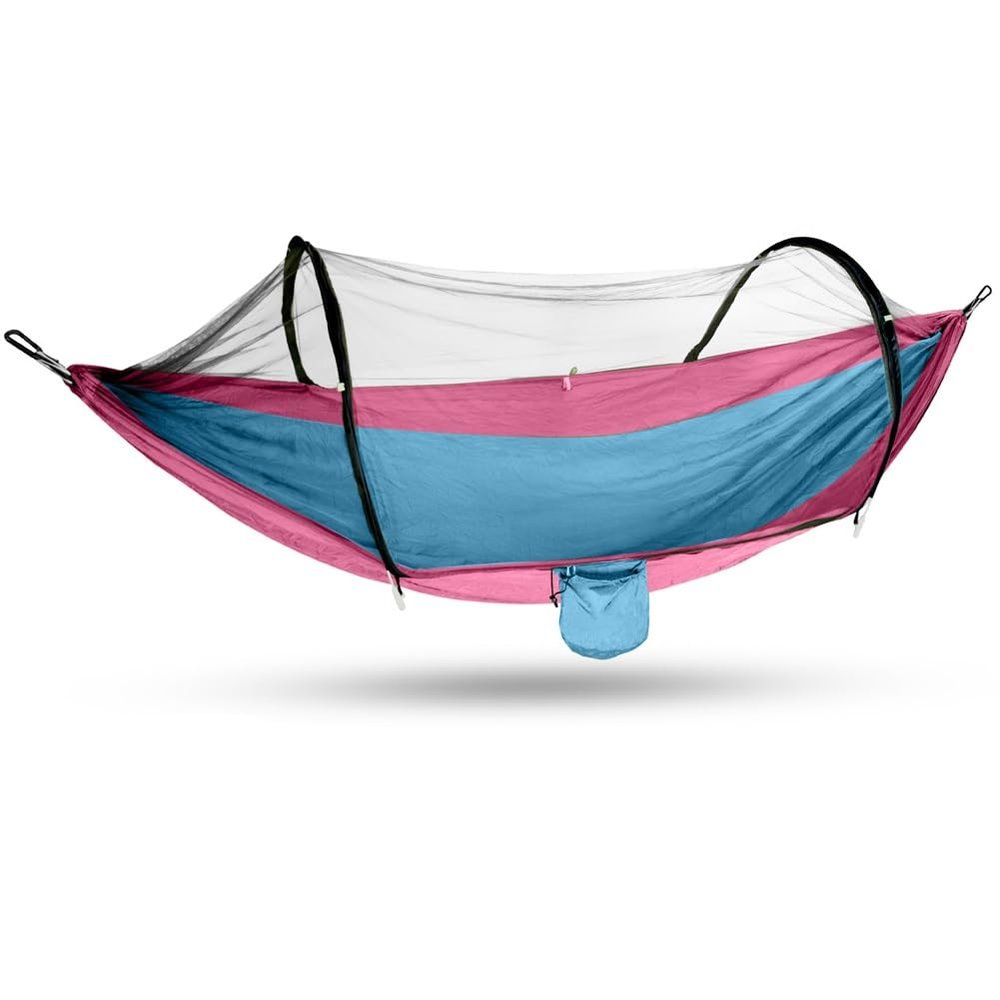 SHHUAOIL Camping Hammock,tree Hammock,with Mosquito Net, Double Nylon Camping Pole Mosquito Net for Outdoor Camping Accessories(Pink and blue patchwork)