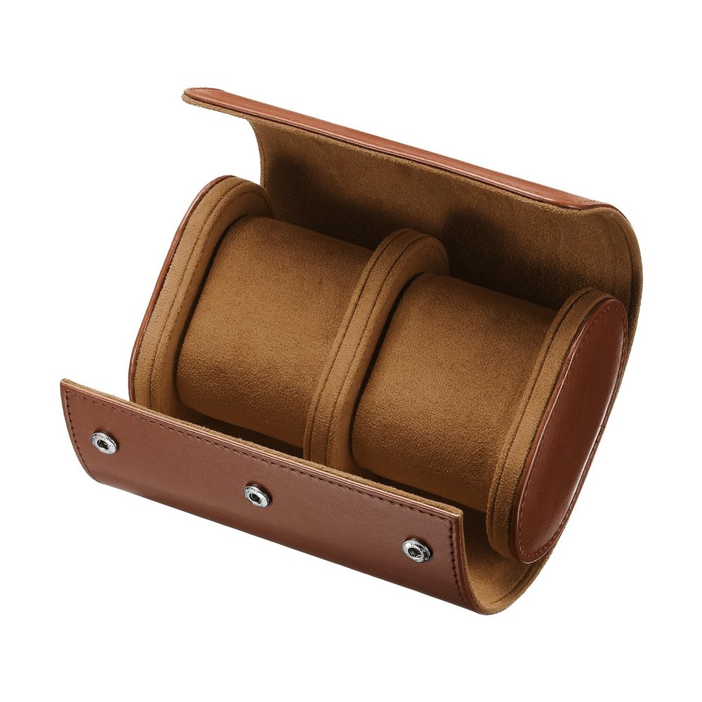 uxcell Leather Watch Travel Case Single Watch Roll Storage Box Organizer for Men Women Watch Holding Storaging Displaying, 2 Slot, Brown