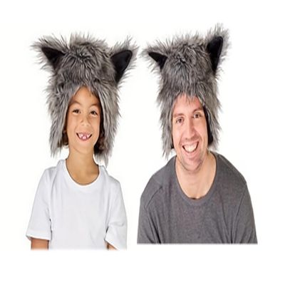 BXT Lifelike Faux Furry Halloween Wolf Headwear Hat Wolf Hat Cap With Ears Wolf Cosplay Costume Lovely Animated Hat for All