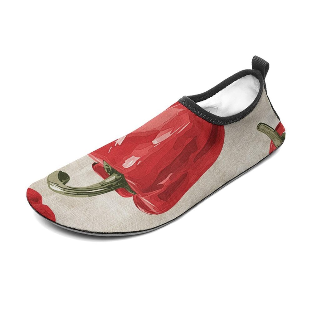 Water Shoes for Women Men Aqua Socks Quick-Dry Beach Shoes Red Bell Pepper Pattern Swim Shoes for Surf Yoga