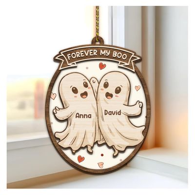 Hyturtle Personalized Halloween Ghost Ornament for Her - Cute Custom Name Acrylic Wooden Decoration - Halloween Decor Gifts for Women - Tree Ornament