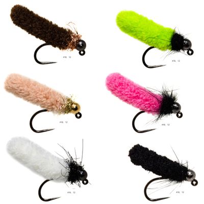 12 Mop Flies Assortment | Mop Jig Tungsten Bead and Barbed Hooks | Fly Fishing Flies for Trout Size 10, 12