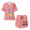 Custom Short Pajamas Set for Women Personalized Photos Text Pajama Pants Soft Comfy Short Pajama Set Gift Christmas Large Stripe-Red view 1