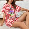 Custom Short Pajamas Set for Women Personalized Photos Text Pajama Pants Soft Comfy Short Pajama Set Gift Christmas Large Stripe-Red view 2