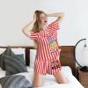 Custom Short Pajamas Set for Women Personalized Photos Text Pajama Pants Soft Comfy Short Pajama Set Gift Christmas Large Stripe-Red view 3