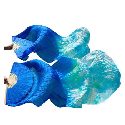 HPLWJO Belly Dance Real Silk Fans,Women 150 * 90cm 1 Pair (Left+Right) Silk Long Fans Veils, Belly Dance Dancing Silk Fans for Dance Performance (Blue Tie-Dye)