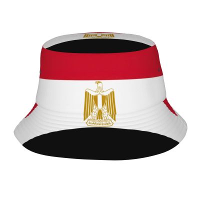 JIPOFD Egyptian Flag Bucket Hat, Wide Brim Washed Outdoor Sun Hat Flat Top Cap for Fishing Hiking Beach Sports Black
