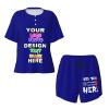 Custom Short Pajamas Set for Women Personalized Photos Text Pajama Pants Soft Comfy Short Pajama Set Gift Christmas Large Blue view 1