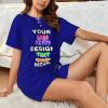 Custom Short Pajamas Set for Women Personalized Photos Text Pajama Pants Soft Comfy Short Pajama Set Gift Christmas Large Blue view 2