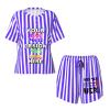 Custom Short Pajamas Set for Women Personalized Photos Text Pajama Pants Soft Comfy Short Pajama Set Gift Christmas Large Stripe-Blue view 1