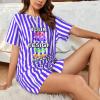 Custom Short Pajamas Set for Women Personalized Photos Text Pajama Pants Soft Comfy Short Pajama Set Gift Christmas Large Stripe-Blue view 2