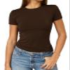 Abardsion Women's Casual Basic Going Out Crop Tops Slim Fit Short Sleeve Crew Neck Tight T Shirts 2026 (Deep Brown, XS) view 1