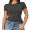 Abardsion Women's Casual Basic Going Out Crop Tops Slim Fit Short Sleeve Crew Neck Tight T Shirts 2026 (Deep Grey, XS) view 1