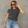 Abardsion Women's Casual Basic Going Out Crop Tops Slim Fit Short Sleeve Crew Neck Tight T Shirts 2026 (Deep Grey, XS) view 2