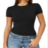 Abardsion Women's Casual Basic Going Out Crop Tops Slim Fit Short Sleeve Crew Neck Tight T Shirts 2026 (Black, XS) view 1