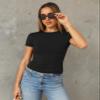 Abardsion Women's Casual Basic Going Out Crop Tops Slim Fit Short Sleeve Crew Neck Tight T Shirts 2026 (Black, XS) view 2