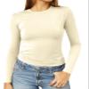 Abardsion Women's Long Sleeve Shirts Spring 2026 Casual Basic Going Out Crop Tops Slim Fit Tight Y2K Clothes(Beige, XS) view 1