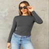 Abardsion Women's Long Sleeve Shirts Spring 2026 Casual Basic Going Out Crop Tops Slim Fit Tight Y2K Clothes(Dark Grey, XS) view 2