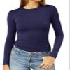 Abardsion Women's Long Sleeve Shirts Spring 2026 Casual Basic Going Out Crop Tops Slim Fit Tight Y2K Clothes(Navy Blue, XS) view 1