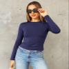 Abardsion Women's Long Sleeve Shirts Spring 2026 Casual Basic Going Out Crop Tops Slim Fit Tight Y2K Clothes(Navy Blue, XS) view 2