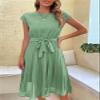 HOULENGS Women's Summer Cap Sleeve Pleated Dresses Round Neck Flowy Midi Dresses with Belt Green X-Large view 2