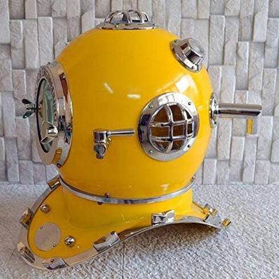 NineFit Basics Scuba 18 inch Diving Divers Helmet in Iron and Aluminium Maritime Ship's and Home Decorative, yellow