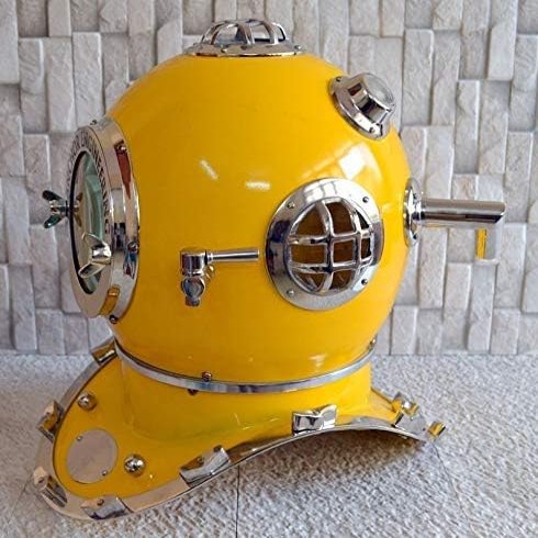 NineFit Basics Scuba 18 inch Diving Divers Helmet in Iron and Aluminium Maritime Ship's and Home Decorative, yellow