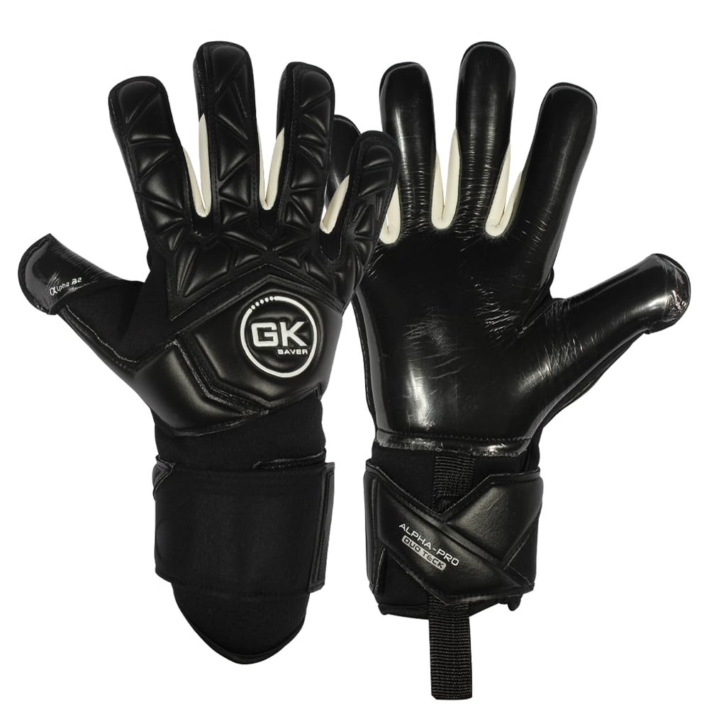 GK Saver Football Goalkeeper Goalie Gloves |Anti-Slip Grip Palms |Alpha Pro Series |Goalkeeping GK Gloves Size 6 to 11 (Alpha Black A1, 6)
