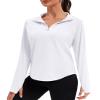 addigi Women's 1/4 Zip Workout Tops Long Sleeve Pullover Athletic Running Yoga Hiking Quick Dry UPF 50+ Sun Shirts with Thumb Hole White X-Small view 1