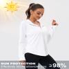 addigi Women's 1/4 Zip Workout Tops Long Sleeve Pullover Athletic Running Yoga Hiking Quick Dry UPF 50+ Sun Shirts with Thumb Hole White X-Small view 3