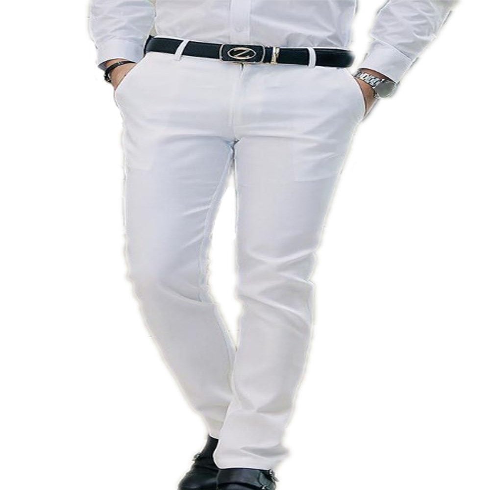 Maiyifu-GJ Men's Casual Business Dress Pants Fashion Slim Fit Stretch Flat Front Pant Lightweight Skinny Formal Trousers (White,Large)