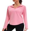addigi Women's 1/4 Zip Long Sleeve Workout Tops Athletic Running Yoga Hiking Pullover Quick Dry UPF 50+ Sun Shirts with Thumb Hole Pink Large view 1