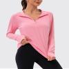 addigi Women's 1/4 Zip Long Sleeve Workout Tops Athletic Running Yoga Hiking Pullover Quick Dry UPF 50+ Sun Shirts with Thumb Hole Pink Large view 2