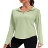 addigi Women's 1/4 Zip Long Sleeve Workout Tops Athletic Running Yoga Hiking Pullover Quick Dry UPF 50+ Sun Shirt with Thumbhole Light Green Large view 1