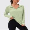 addigi Women's 1/4 Zip Long Sleeve Workout Tops Athletic Running Yoga Hiking Pullover Quick Dry UPF 50+ Sun Shirt with Thumbhole Light Green Large view 2