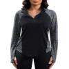 addigi Women's 1/4 Zip Workout Tops Long Sleeve Pullover Athletic Running Yoga Hiking Quick Dry UPF 50+ Sun Shirts with Thumbhole Black Gray Small view 1