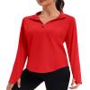 addigi Women's 1/4 Zip Long Sleeve Workout Tops Athletic Running Yoga Hiking Pullover Quick Dry UPF 50+ Sun Shirts with Thumb Hole Red Large view 1