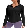 addigi Women's 1/4 Zip Pullover Long Sleeve Workout Tops Athletic Running Yoga Hiking Quick Dry UPF 50+ Sun Shirts with Thumb Hole Black Large view 1