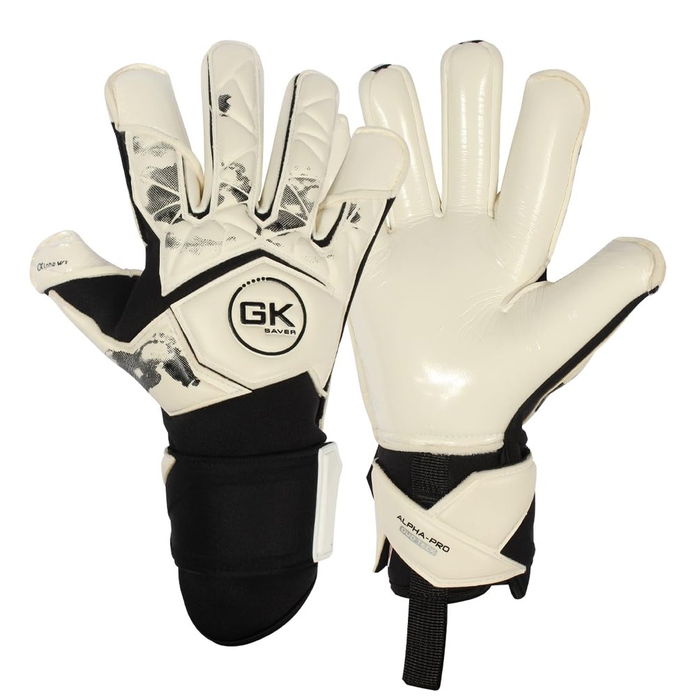 GK Saver Football Goalkeeper Goalie Gloves |Anti-Slip Grip Palms |Alpha Pro Series |Goalkeeping GK Gloves Size 6 to 11 (Alpha White A3, Size 7)
