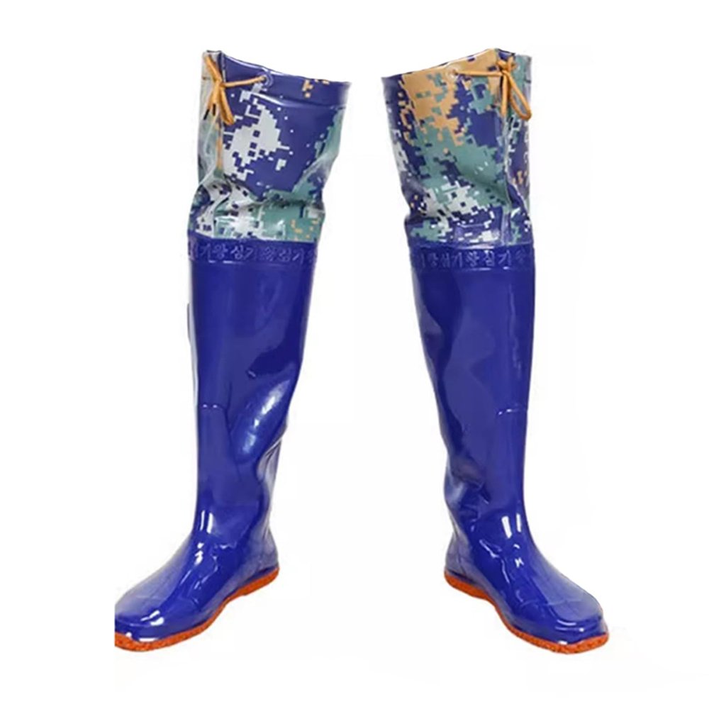 JCWGLY Blue Camo Hip Waders for Men Women, PVC Waterproof Fishing Boots Hunting Wading Boots, Anti Slip and Sturdy(7.5)