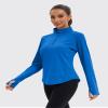 addigi Women's 1/4 Zip Long Sleeve Workout Tops Athletic Running Yoga Hiking Pullover Quick Dry UPF 50+ Sun Shirts with Thumb Hole Blue Medium view 2