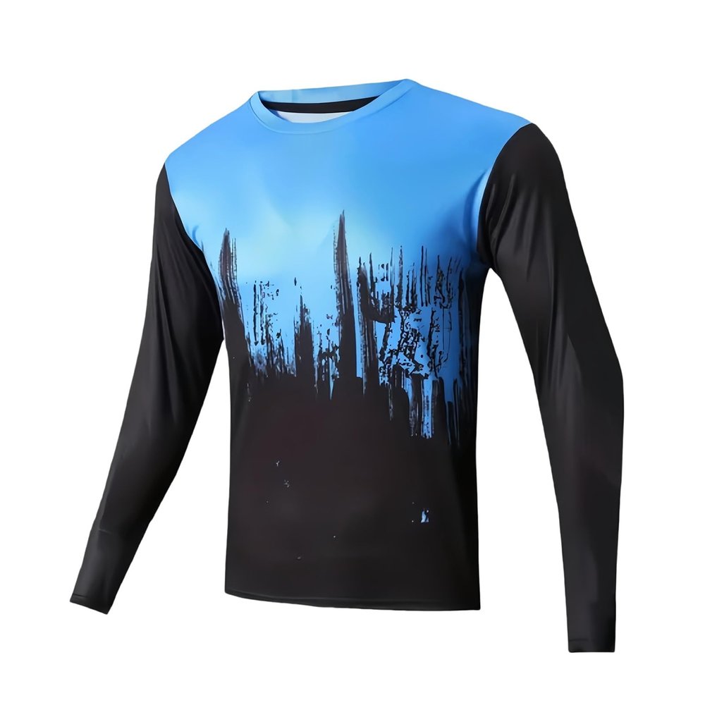 CGJSY Men's Cycling Jersey Quick-Dry Off-Road Mountain Bike Outdoor Bicycle Clothes Long Sleeve Bicycle Clothing Bike Shirt Motorcycle(Blue-1,5X-Large)