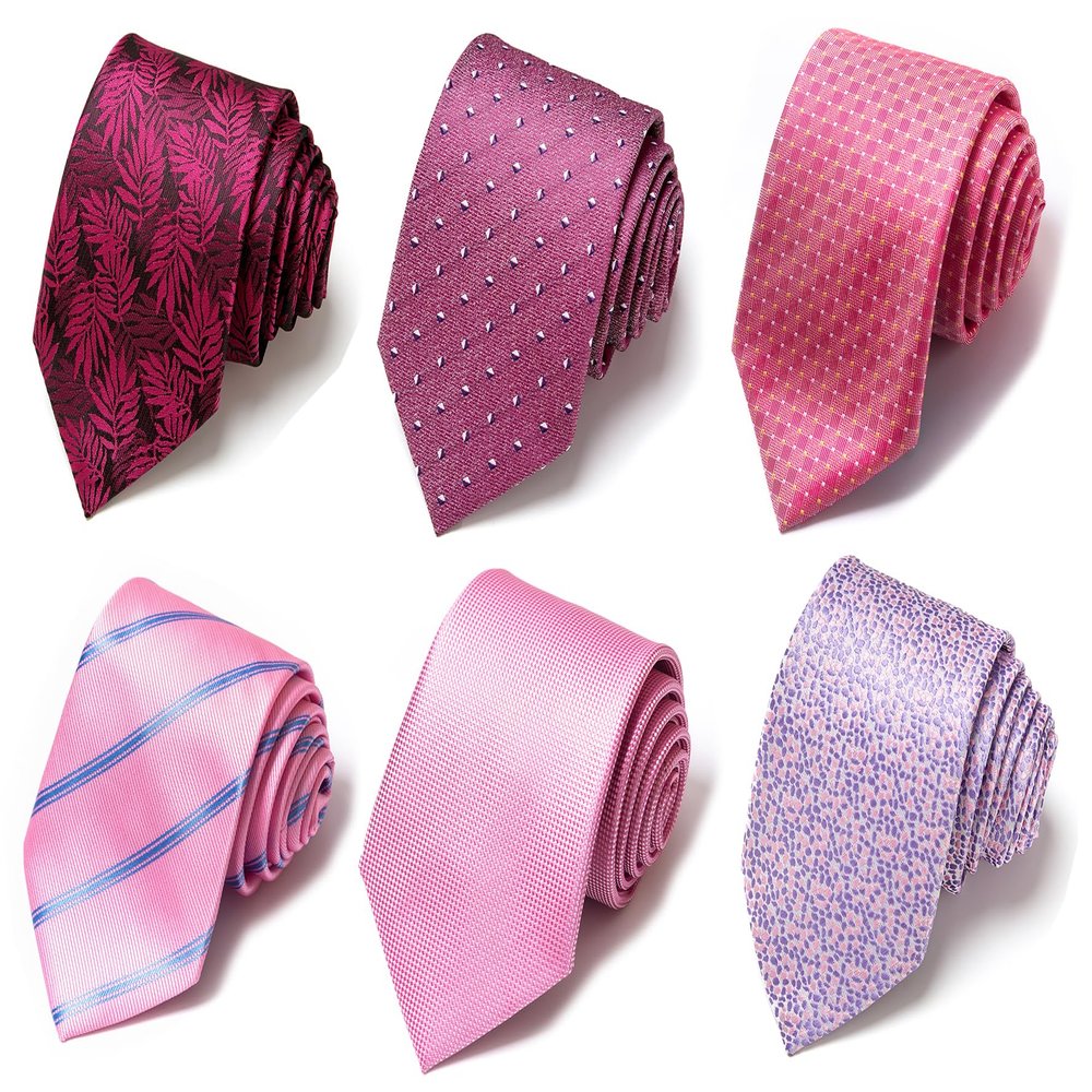 joy alice Tie For Men 6 PCS Necktie Woven Jacquard Neck Ties Set (Pink)