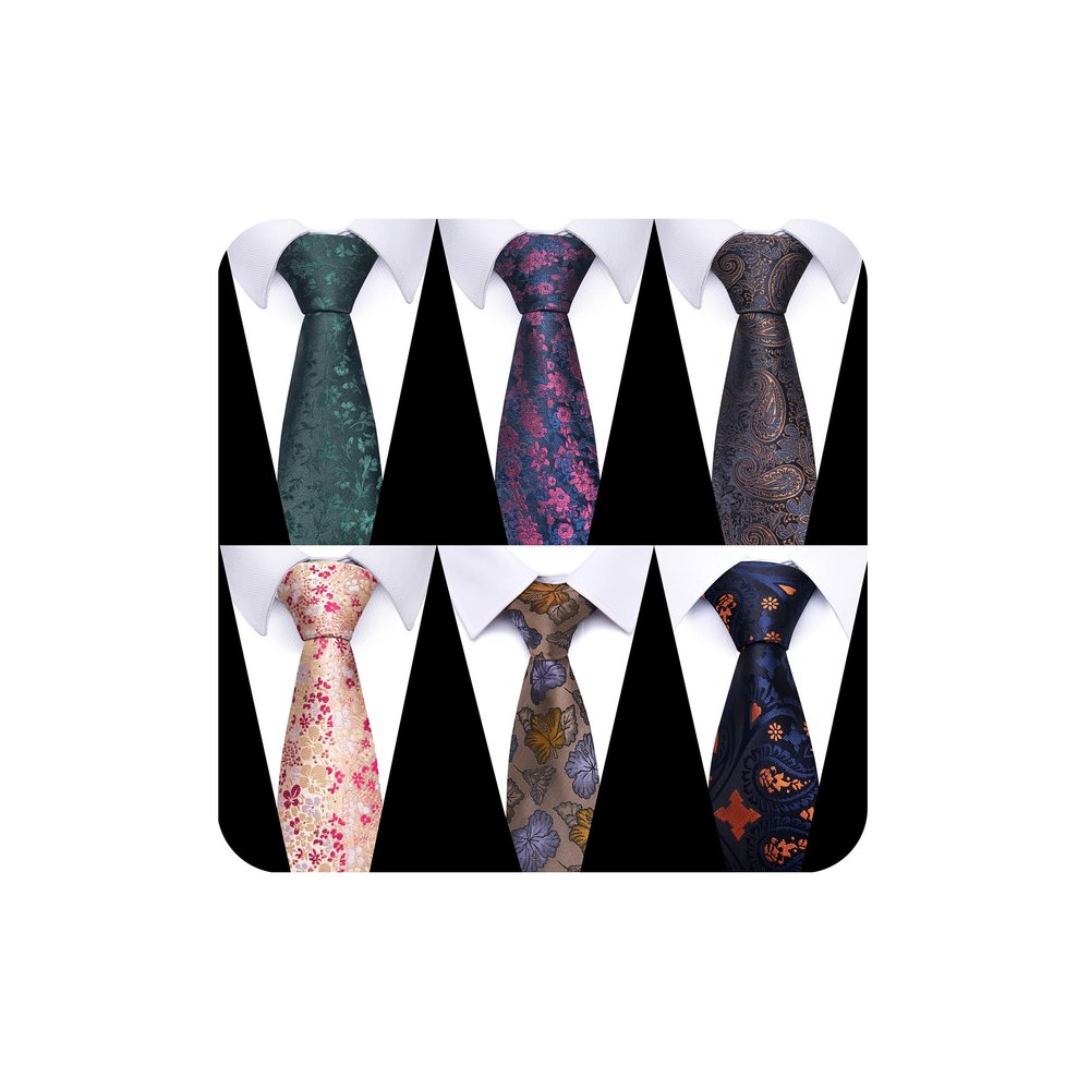 joy alice Tie For Men 6 PCS Necktie Woven Jacquard Neck Ties Set (Flower Purple,Brown,Pink,Green,Brown)