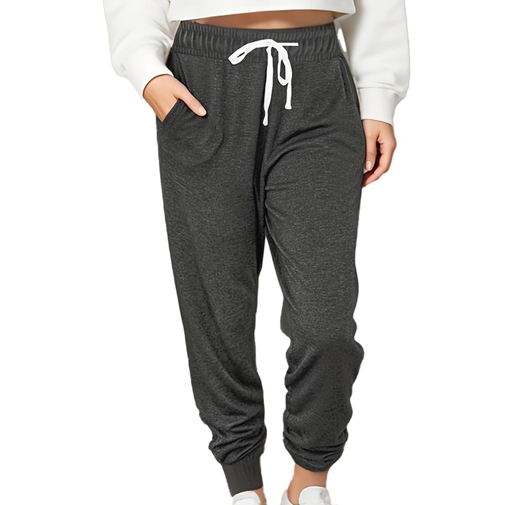 Hrbtens Women Baggy Sweatpants with Pockets Lounge Womens Pajams Pants Female Trouser Dark Grey
